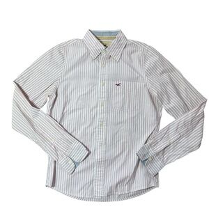 Hollister Mens Pink White Striped Button Down Shirt Size M 100% Cotton